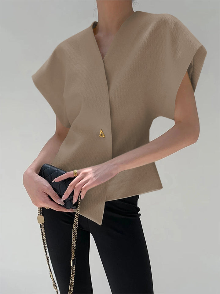 Modische V-Ausschnitt-Bluse mit Knopfleiste
