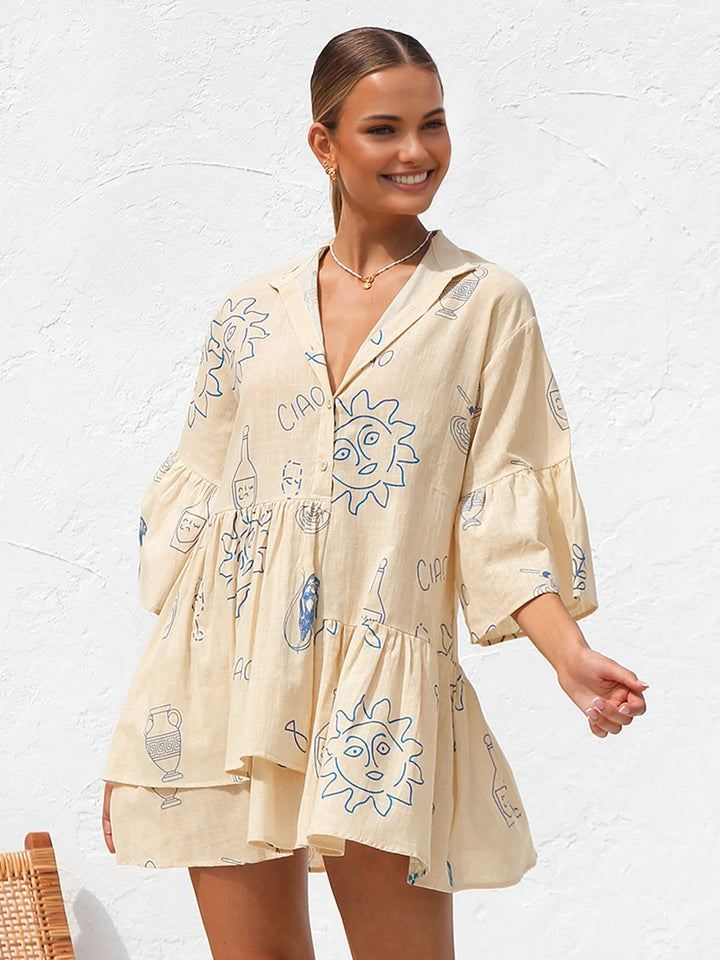 Oversized Sonnenbedrucktes Kurzarmkleid