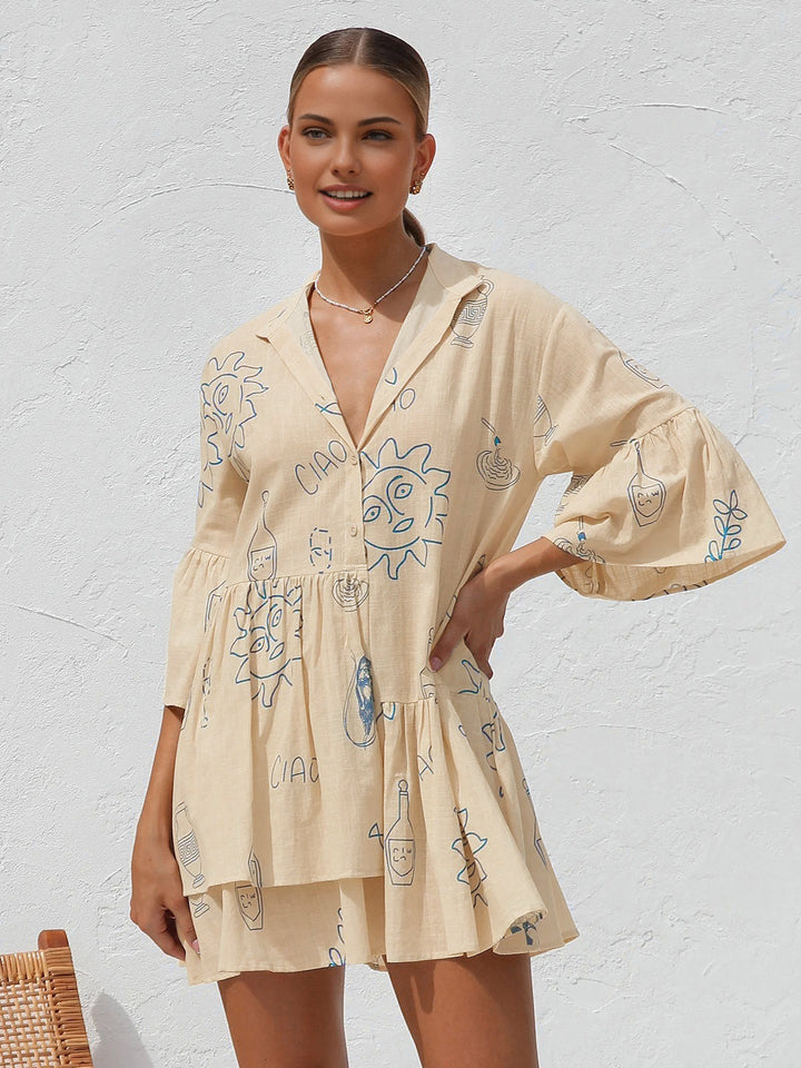 Oversized Sonnenbedrucktes Kurzarmkleid