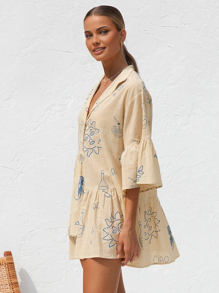 Oversized Sonnenbedrucktes Kurzarmkleid