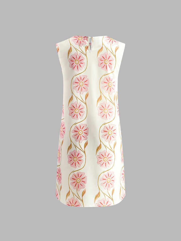 Romantisches ärmelloses kurzes Kleid mit Print
