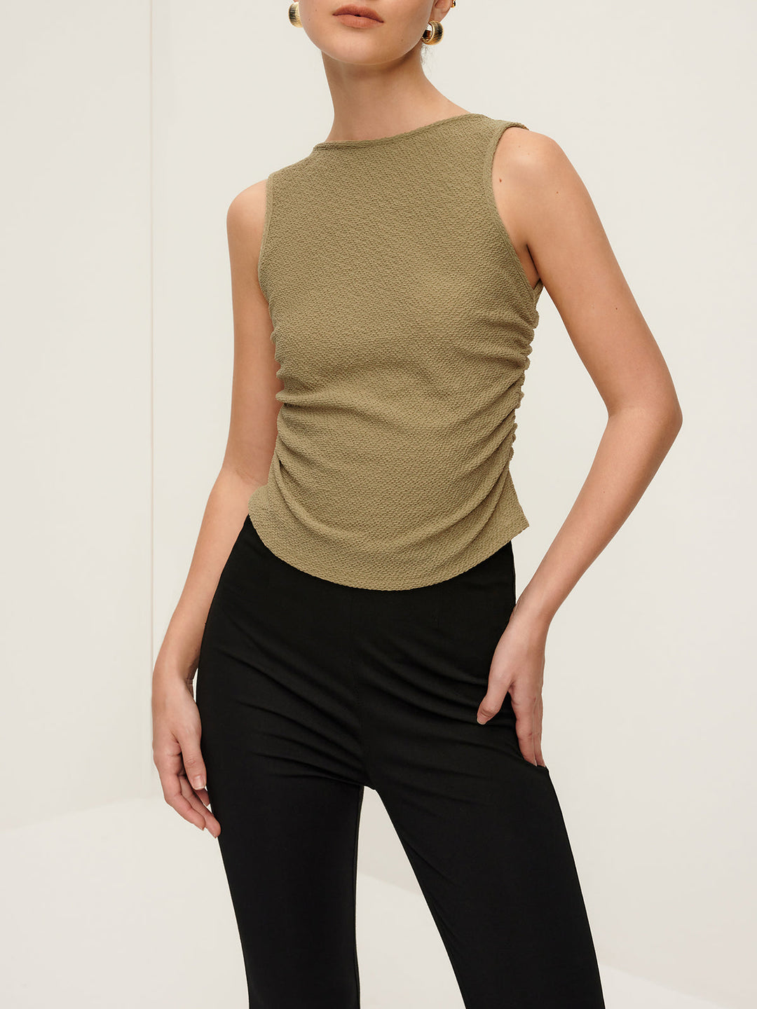 Plissiertes Tanktop mit Bindeband