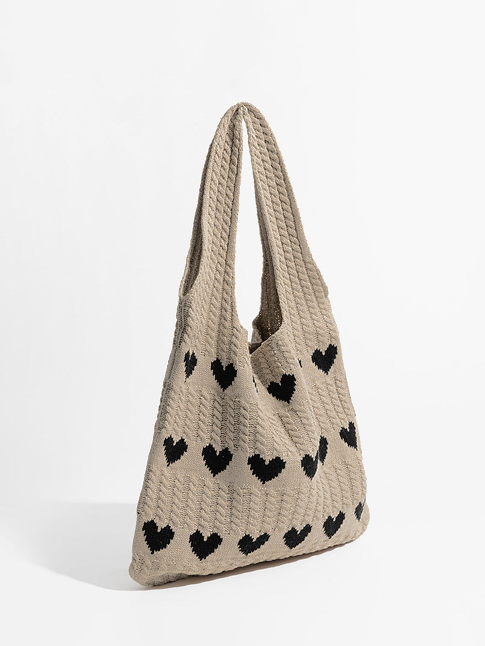 Gestrickte Schultertasche mit Herzmuster