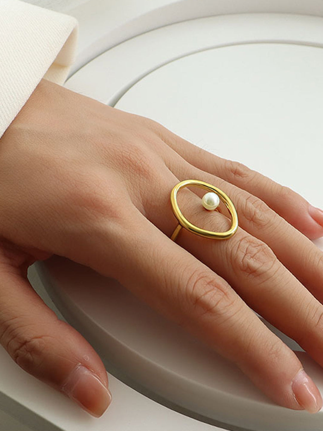 Oval Circle Süßwasserperlen Goldring