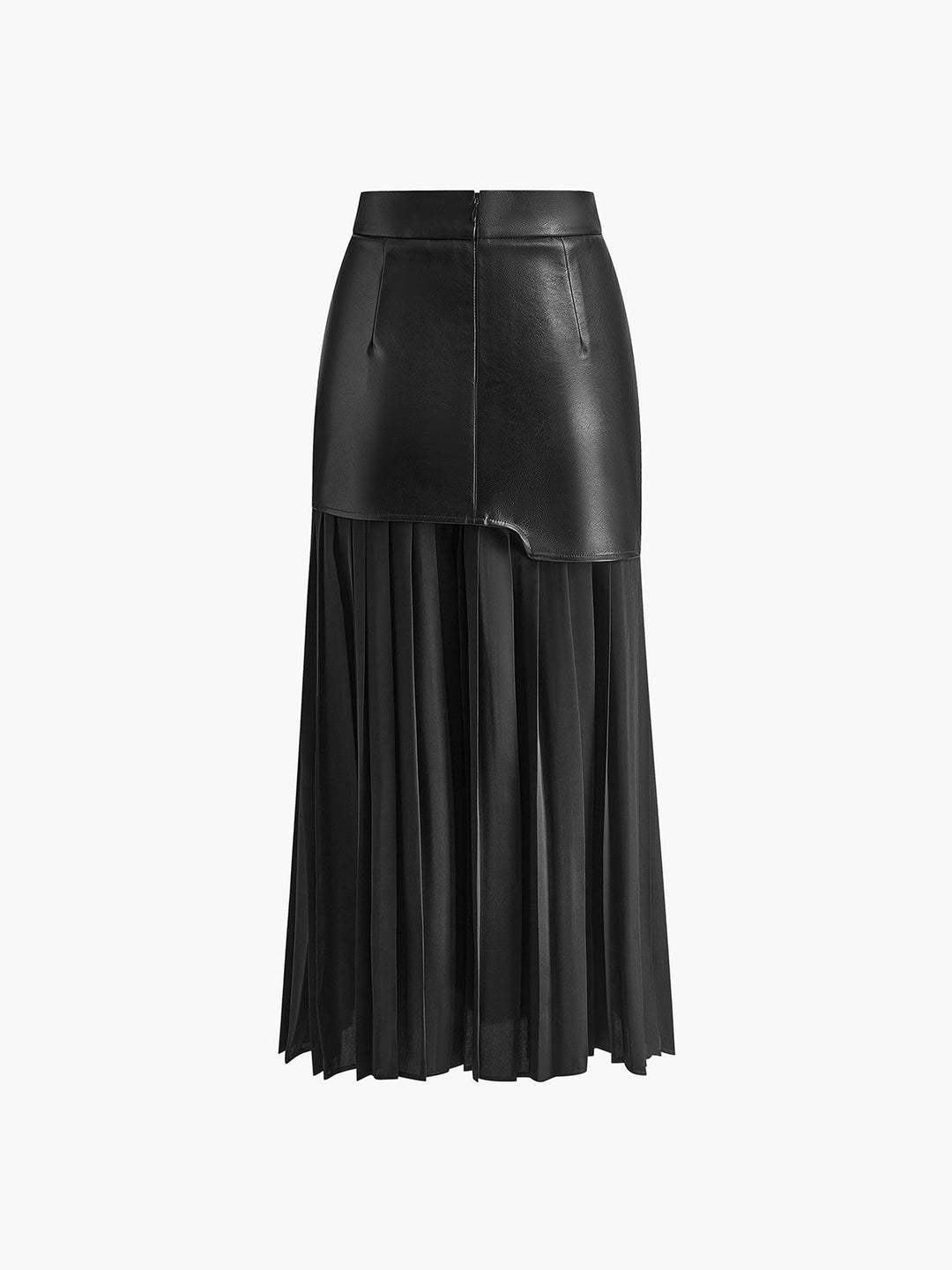 Asymmetrischer Maxirock aus Kunstleder und Chiffon mit Falten