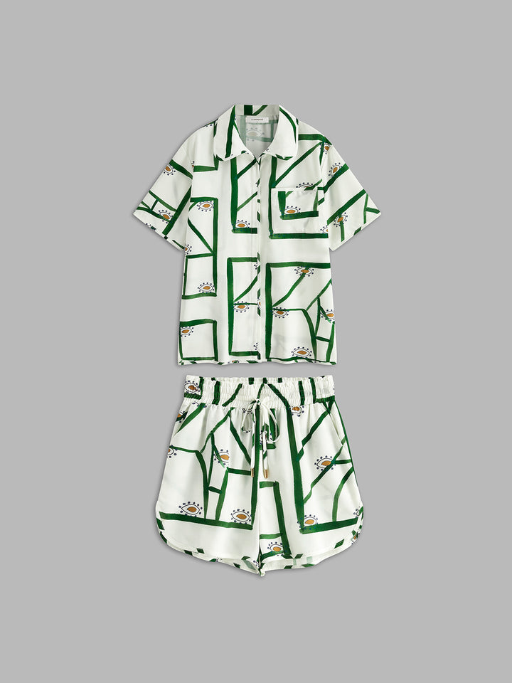 Print Kordelzug-Shorts-Set