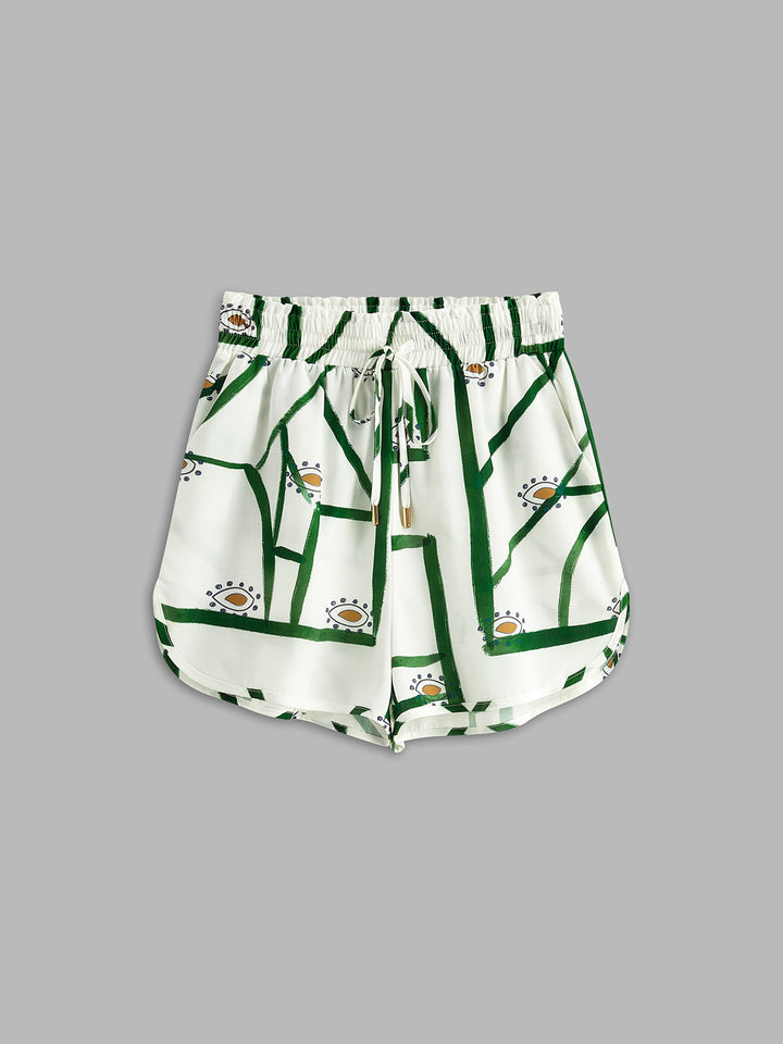 Print Kordelzug-Shorts-Set