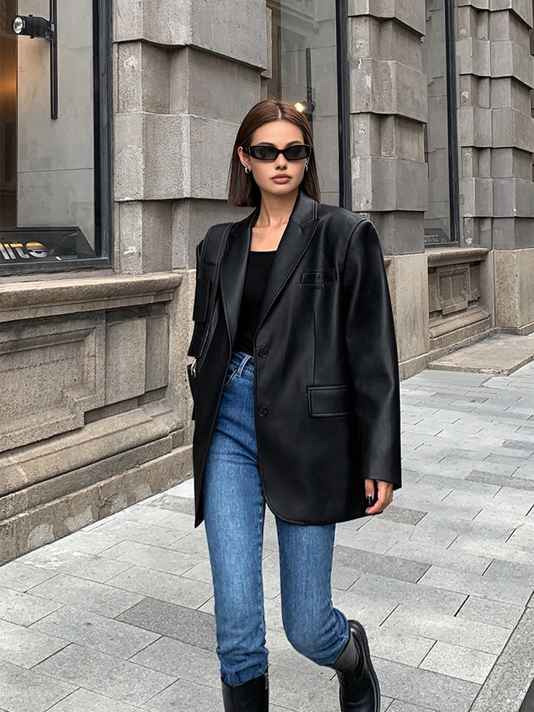 Reverskragen-Blazer aus Leder