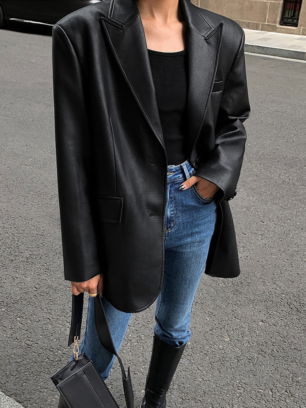 Reverskragen-Blazer aus Leder