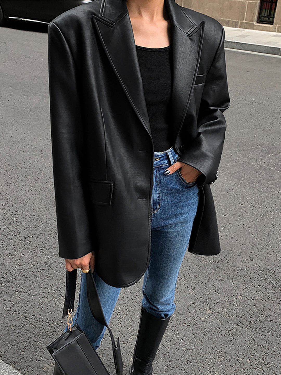 Reverskragen-Blazer aus Leder
