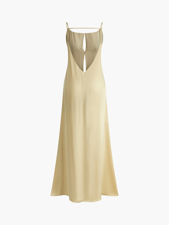 Rückenfreies Urlaubs-Satin-Langkleid