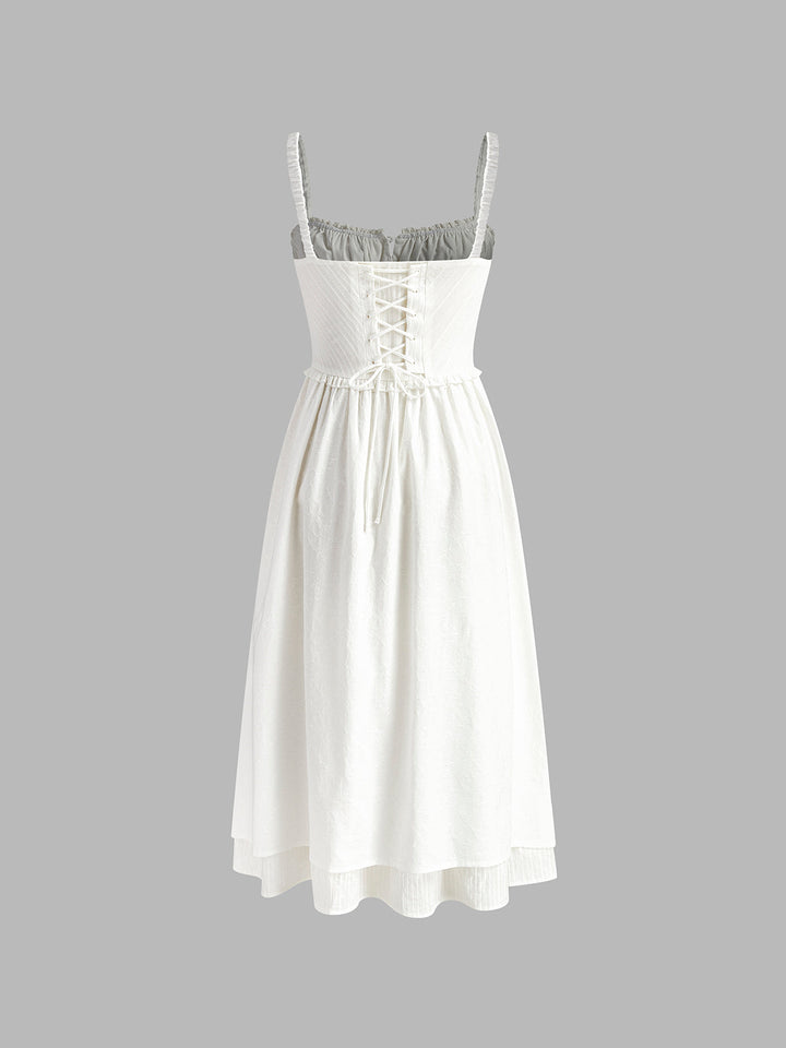 Rüschensaum-Träger-Midi-Kleid mit Paisleymuster