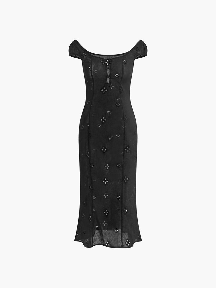 Halbtransparente Baumwollkleid mit Schlüsselloch-Ausschnitt, Midi
