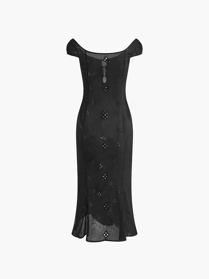 Halbtransparente Baumwollkleid mit Schlüsselloch-Ausschnitt, Midi