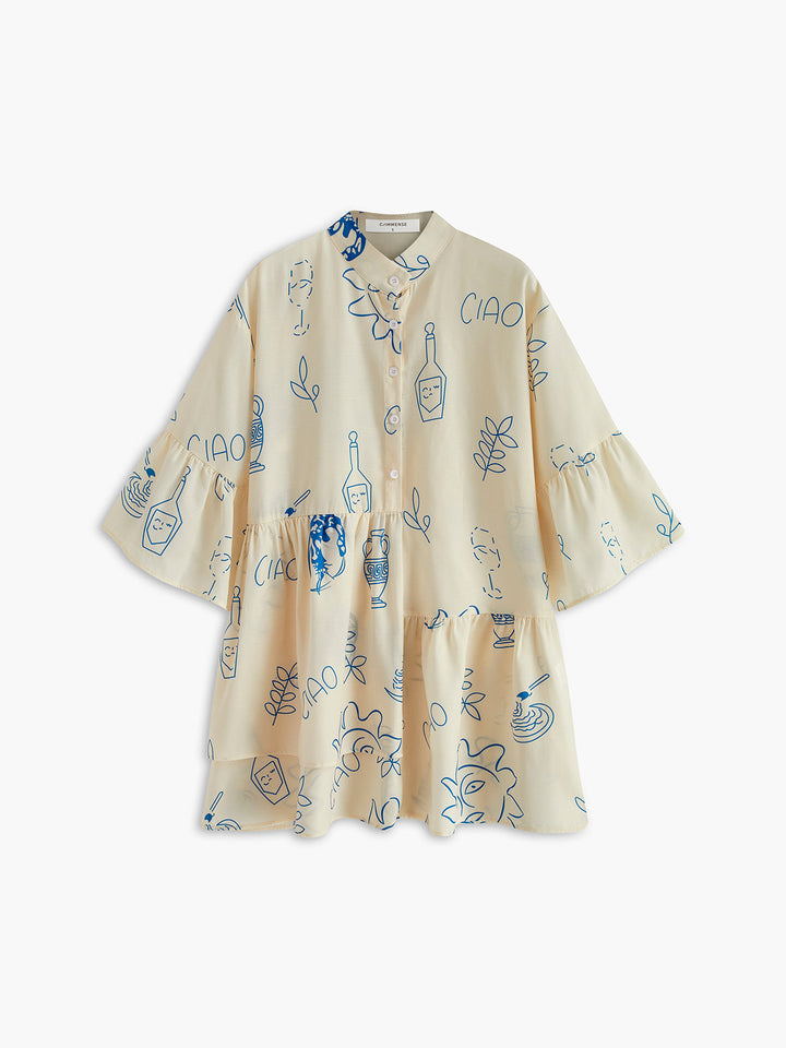 Oversized Sonnenbedrucktes Kurzarmkleid
