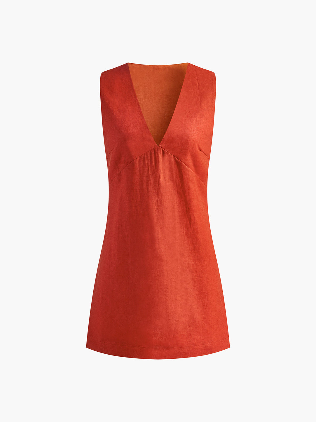Baumwoll- & Leinen-V-Ausschnitt-Kurzkleid