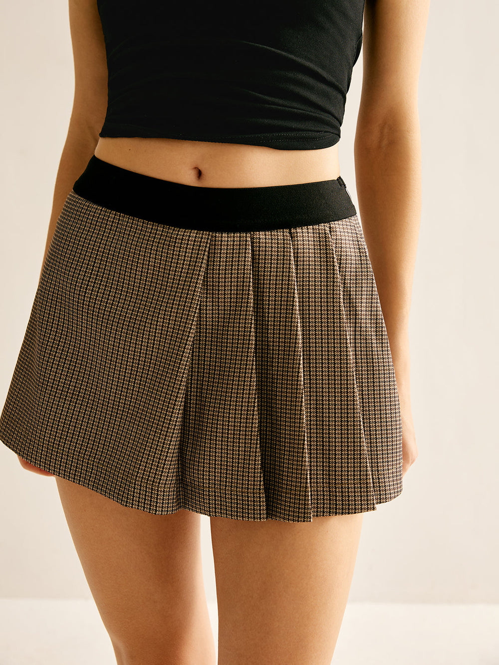 Patchwork Plaid Faltenrock Shorts