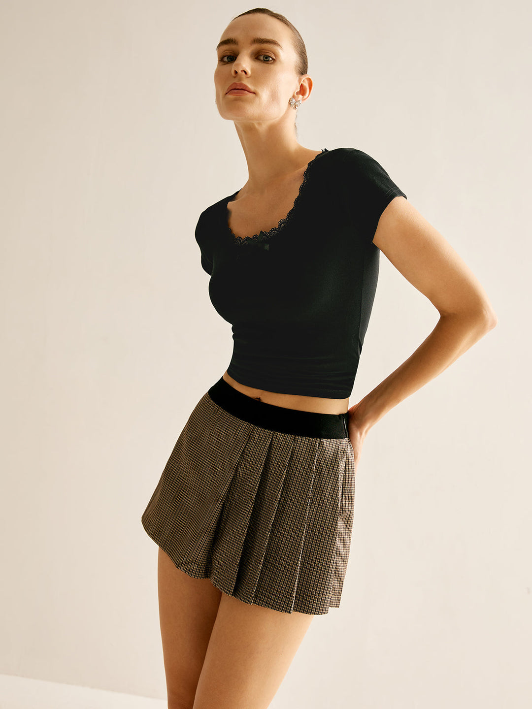Patchwork Plaid Faltenrock Shorts