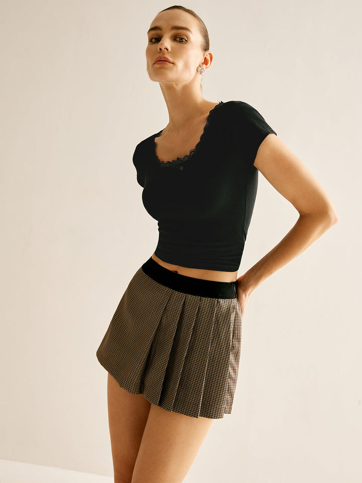 Patchwork Plaid Faltenrock Shorts