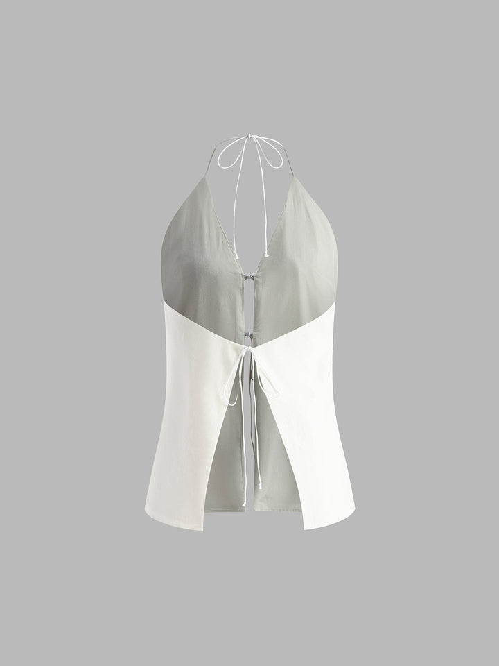 Baumwoll- & Leinen-Neckholder-Top mit Hosen-Set ohne Rücken