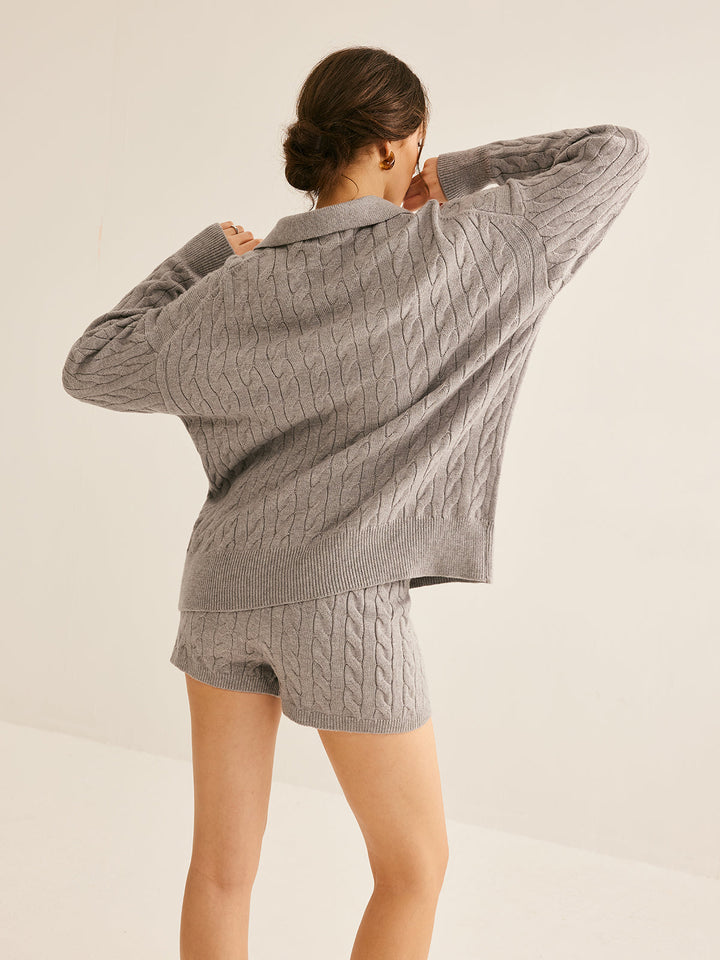 Schlichtes Strick-Shorts mit Kabelmuster