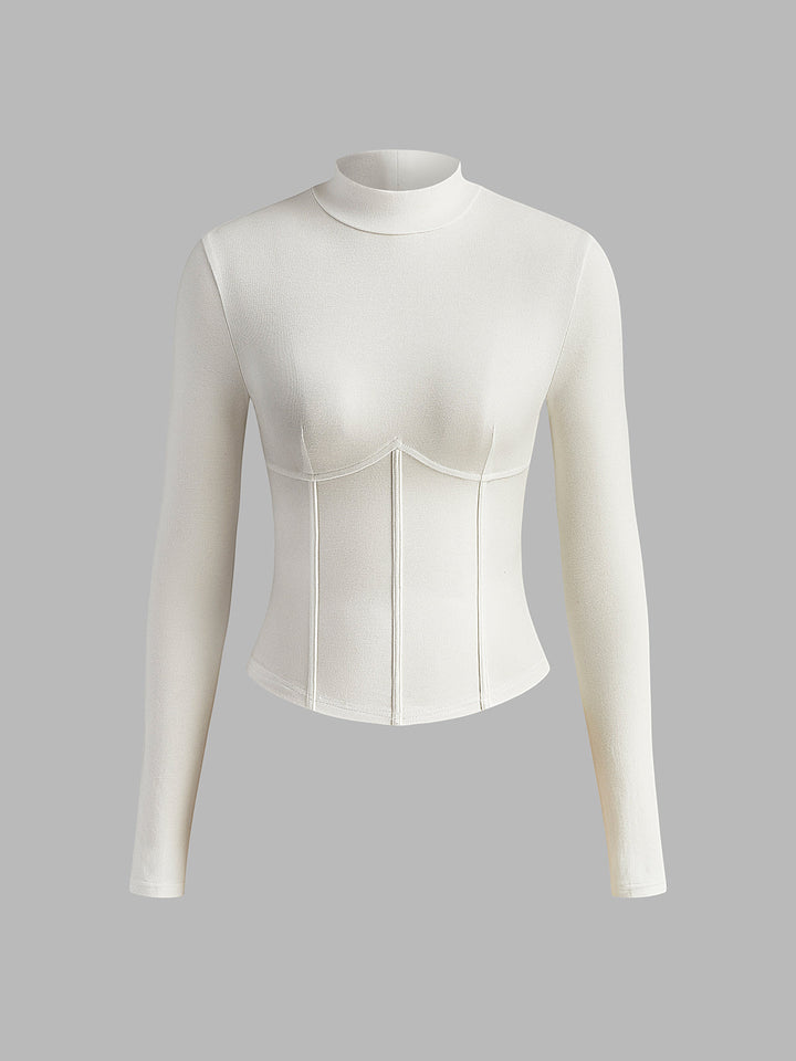 Mock-Neck-Piping-Slim-T-Shirt
