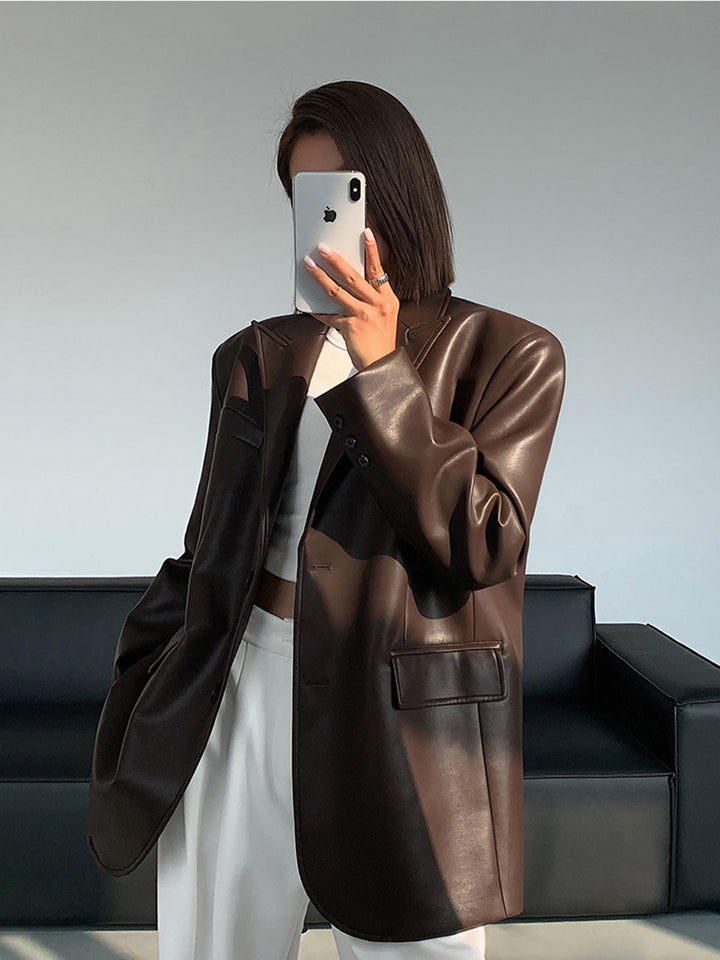 Reverskragen-Blazer aus Leder