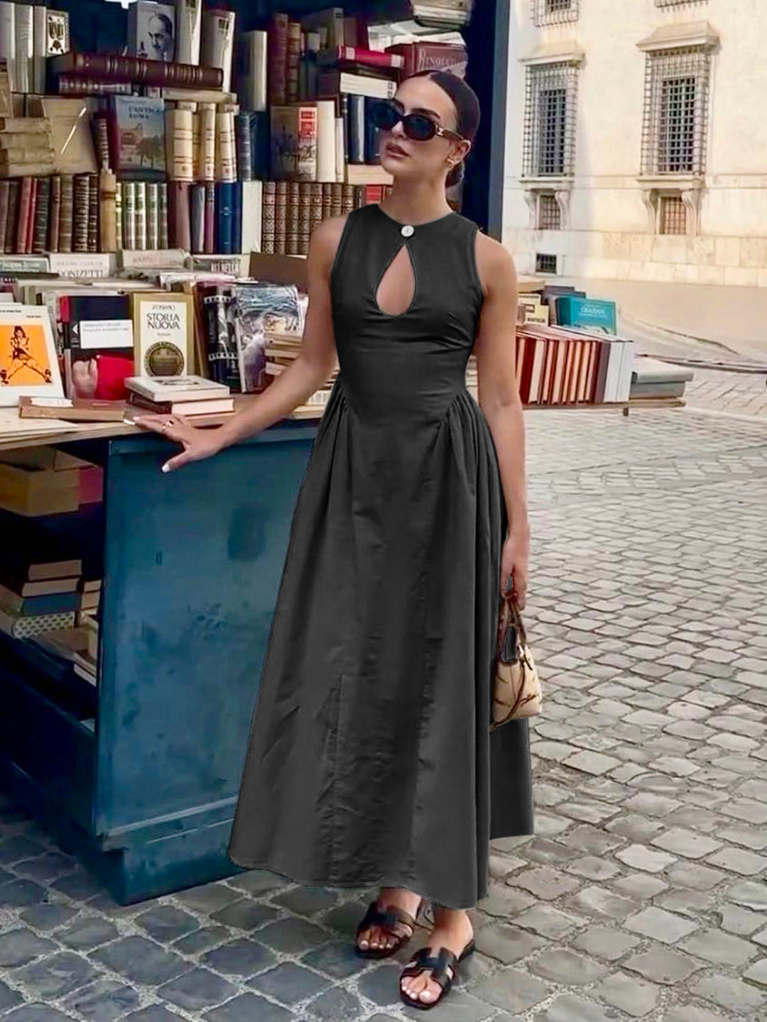 Baumwoll-Leinen-Wickelkleid mit schlitz