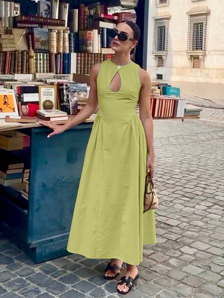 Baumwoll-Leinen-Wickelkleid mit schlitz