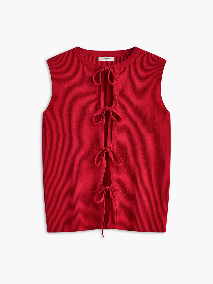 Gerippter Pullover mit Bindekragen