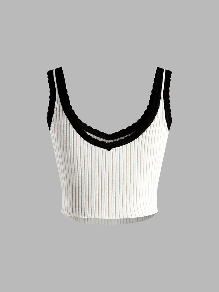 Pullover-Weste mit Kontrastbesatz und Schleife