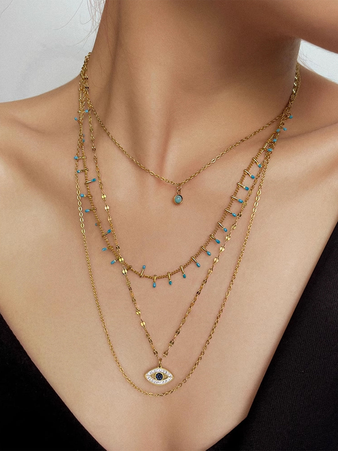 Mehrschichtige Strass-Halskette mit bösem Blick