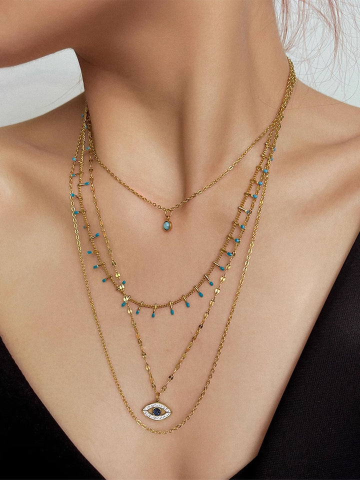 Mehrschichtige Strass-Halskette mit bösem Blick