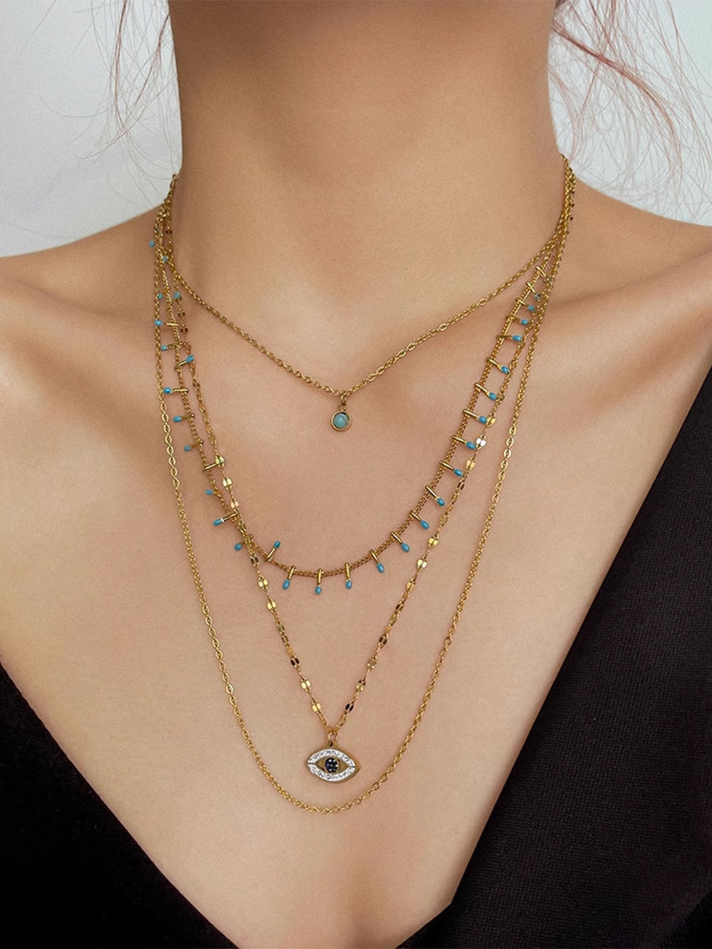 Mehrschichtige Strass-Halskette mit bösem Blick