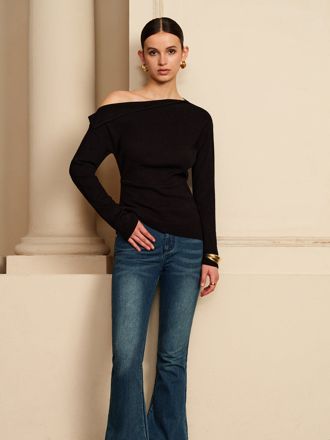 Asymmetrisches T-Shirt aus Stretch-Jersey mit Falten