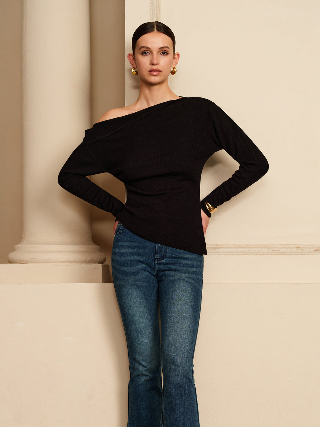 Asymmetrisches T-Shirt aus Stretch-Jersey mit Falten