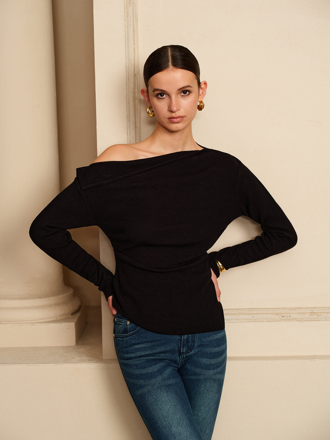 Asymmetrisches T-Shirt aus Stretch-Jersey mit Falten