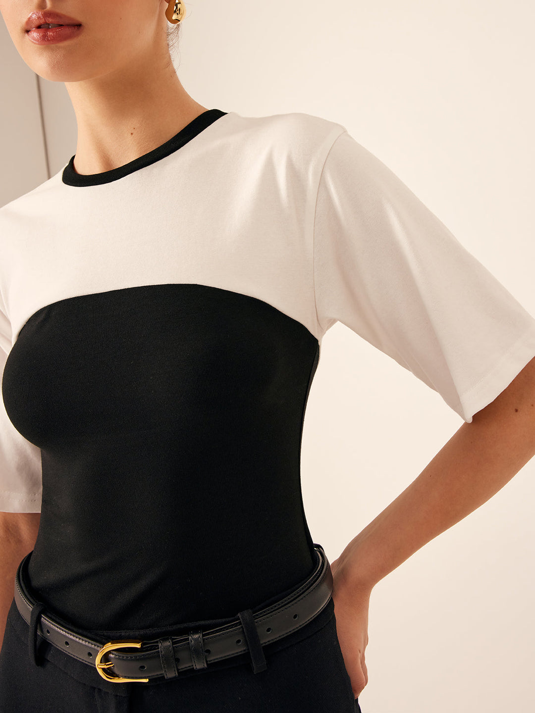 Zweifarbige Stretch-Jersey-T-Shirt