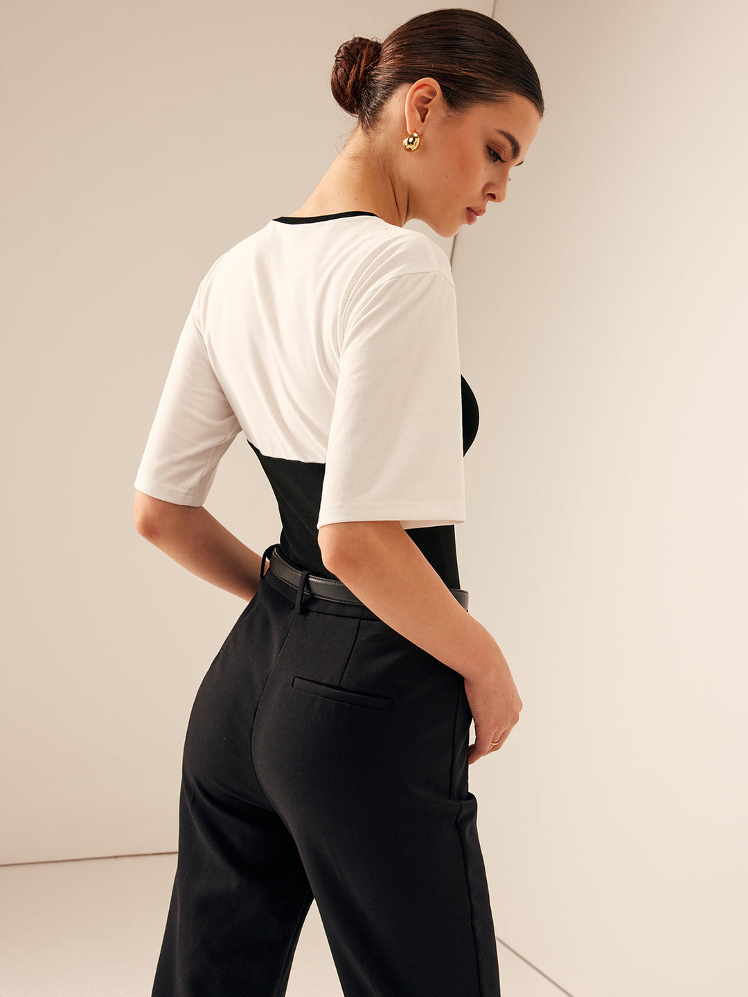Zweifarbige Stretch-Jersey-T-Shirt