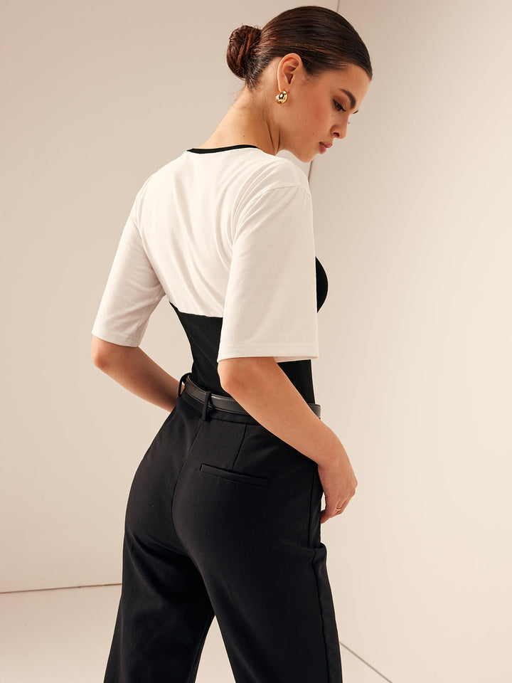 Zweifarbige Stretch-Jersey-T-Shirt