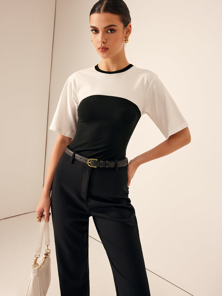 Zweifarbige Stretch-Jersey-T-Shirt
