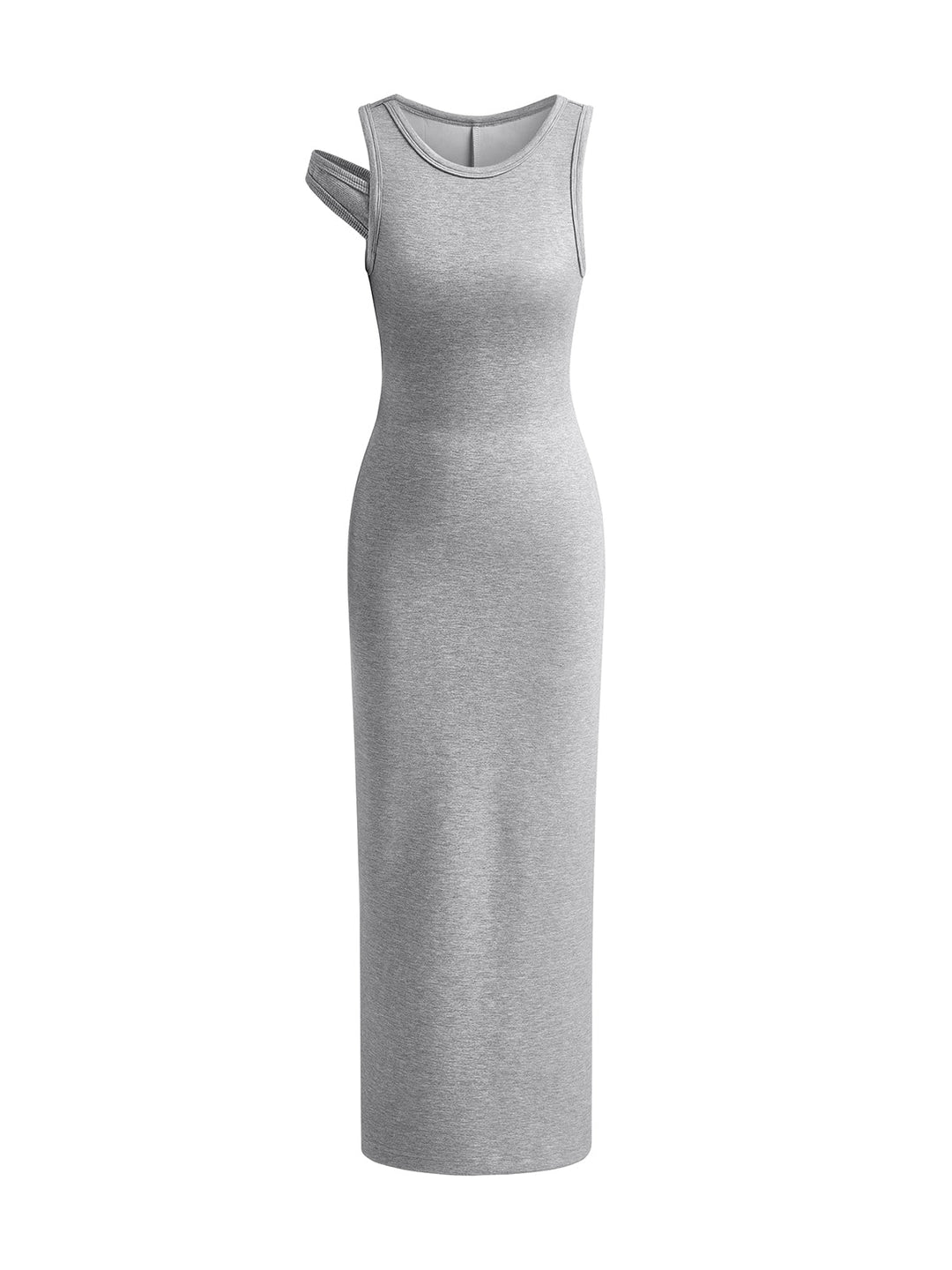 Asymmetrisches Maxikleid mit Rundhalsausschnitt und Schlitz