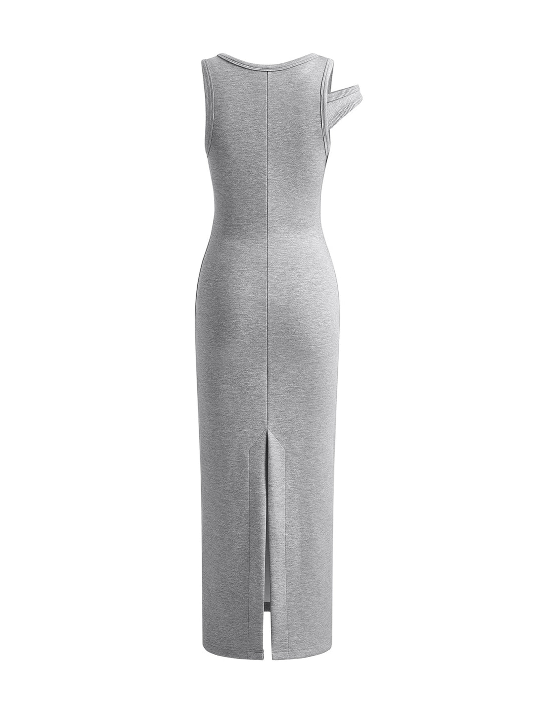 Asymmetrisches Maxikleid mit Rundhalsausschnitt und Schlitz