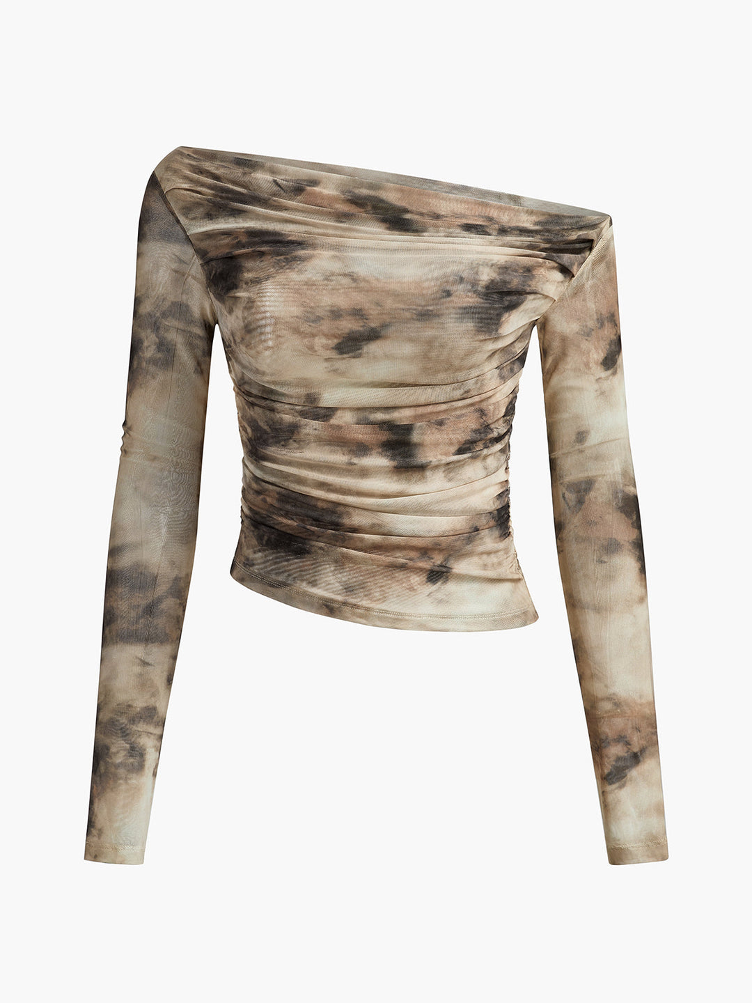 Halbtransparente Tüll-Mesh-Carmenbluse mit langen Ärmeln