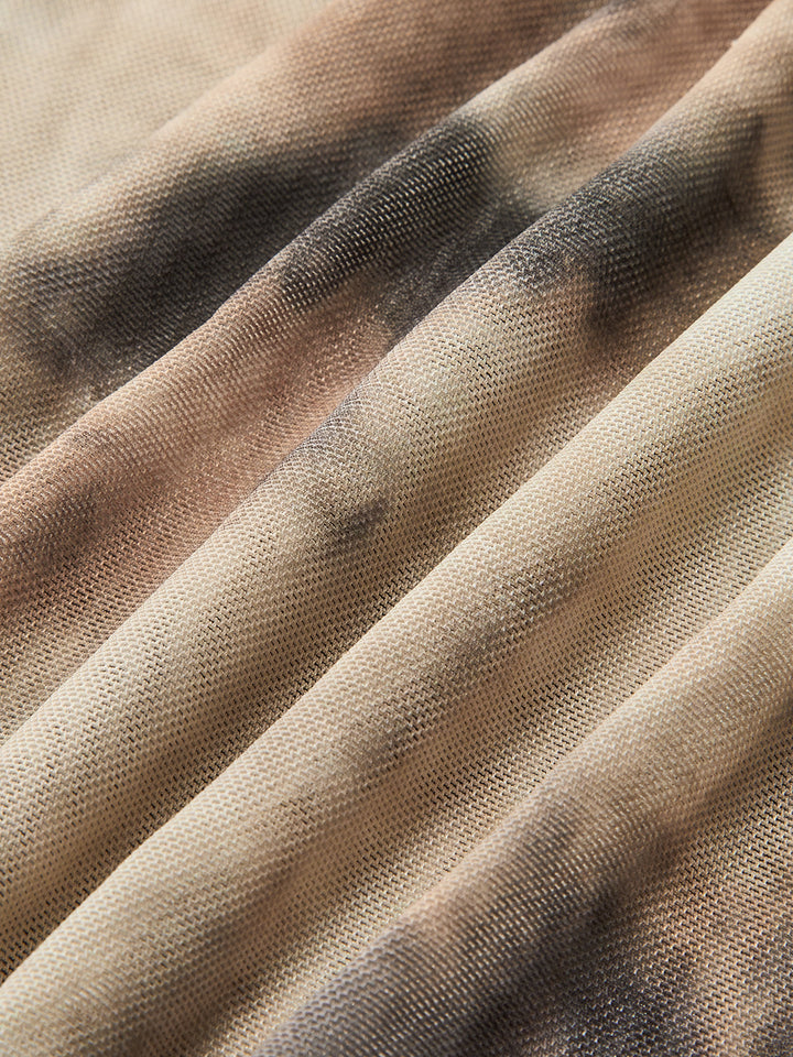 Halbtransparente Tüll-Mesh-Carmenbluse mit langen Ärmeln