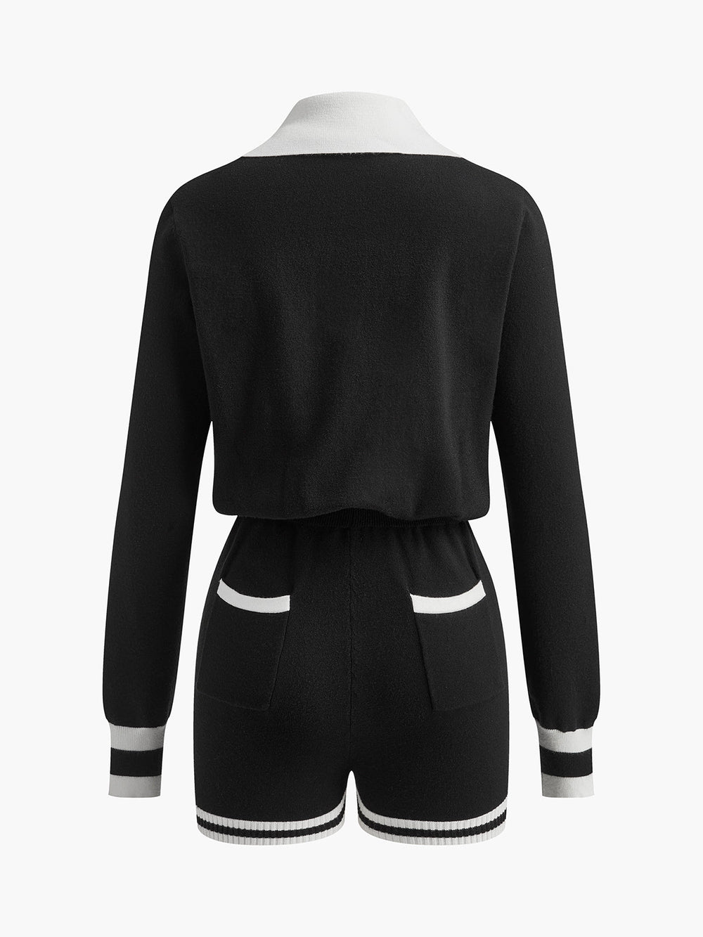 Kontrastierende Bindung V-Ausschnitt Strick-Jumpsuits