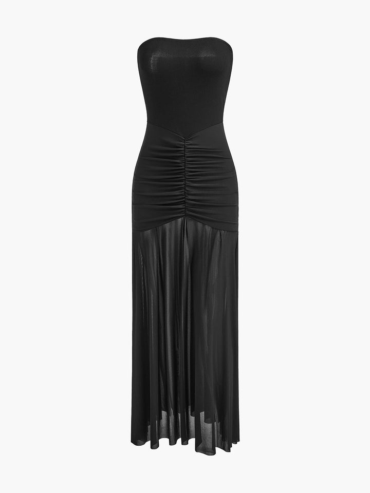 Gefaltetes Netz-Schlauchkleid mit Schal