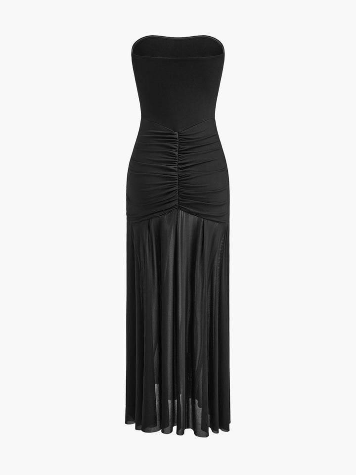 Gefaltetes Netz-Schlauchkleid mit Schal