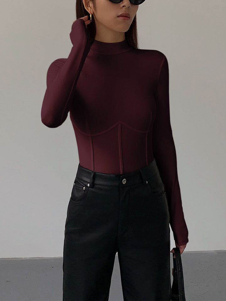 Mock-Neck-Piping-Slim-T-Shirt