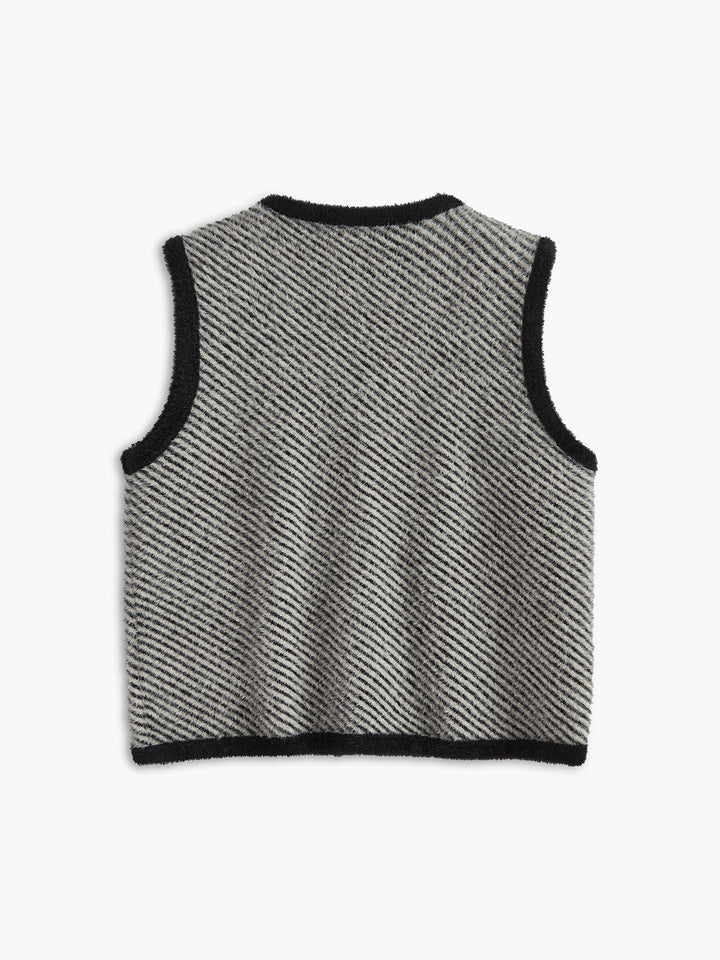 Vintage V-Ausschnitt Strickweste mit Metallknöpfen